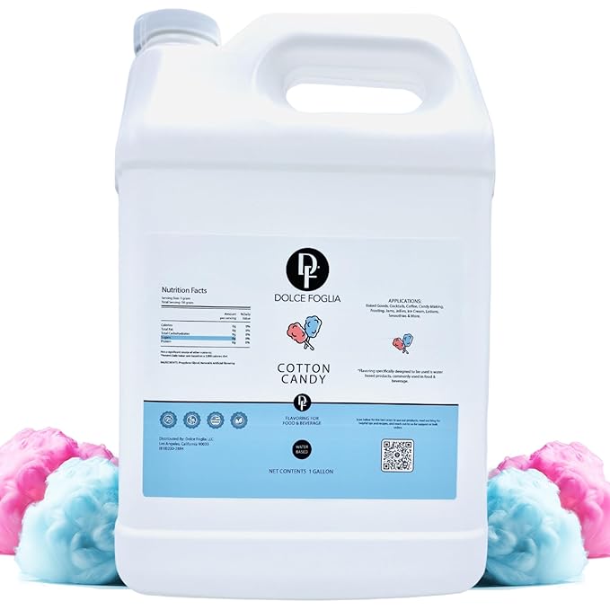 Dolce Foglia Cotton Candy Flavoring – 1 Gallon – Multipurpose Flavoring for Baked Goods, Beverages & Desserts – Intense Aroma with Low Use Rate | 0.25-0.45% (Cotton Candy, 1 Gallon)