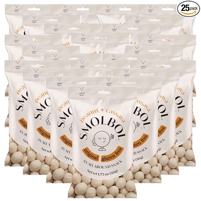 SMOLBOL Crunchy Peanuts Coated with Cassava | Individual Packs | Lightly Salted | Gluten-Free Snack | Plant Protein Snack | Ovinhos de Amendoim | Cacahuates can Yuca | Original | 1.75 Oz (Pack of 25)