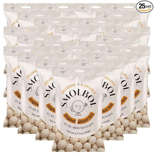SMOLBOL Crunchy Peanuts Coated with Cassava | Individual Packs | Lightly Salted | Gluten-Free Snack | Plant Protein Snack | Ovinhos de Amendoim | Cacahuates can Yuca | Original | 1.75 Oz (Pack of 25)