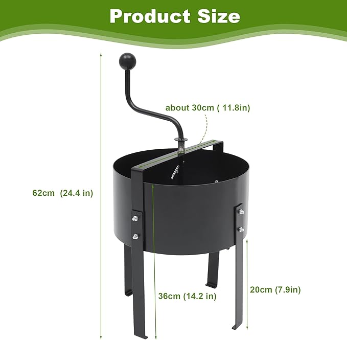 Rotary Soil Sifter Compost Sieve with Gloves and Shovel, Steel Garden Potting Sifting Mesh Rock Sand Dirt Sieve, 13" Sifting Filter with 1/5 Inch Mesh Sifting