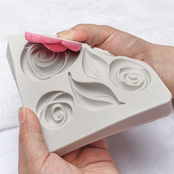Leaf Silicone Mold Rose Flower Fondant Molds DIY Cake Decorating Tools Sugarcraft Candy Resin Clay Chocolate Gumpaste Moulds (4.52 x 4.52 x 0.48 inches)