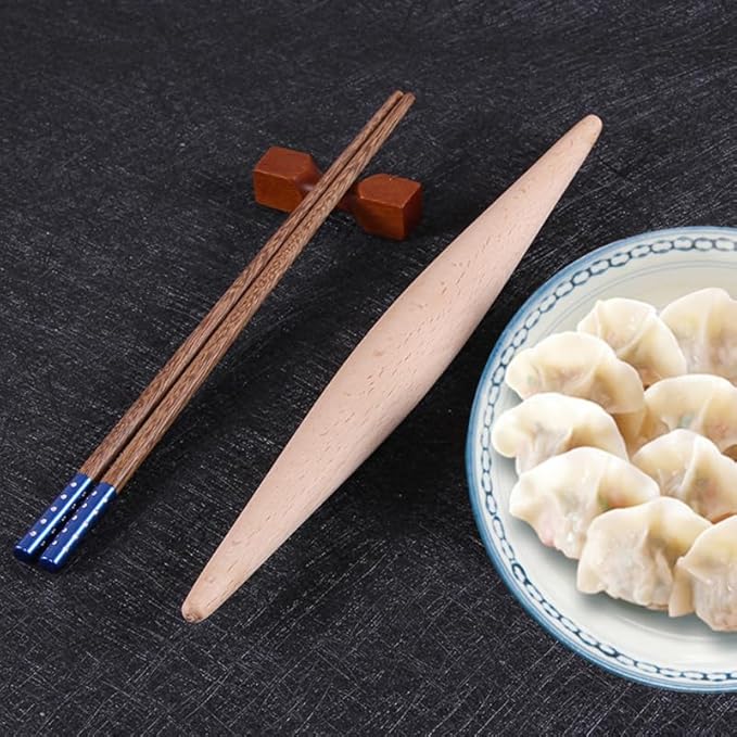Zerodeko Chinese Dumpling Rolling Pin Wooden Rolling Stick Non-slip Handle for Home Restaurant