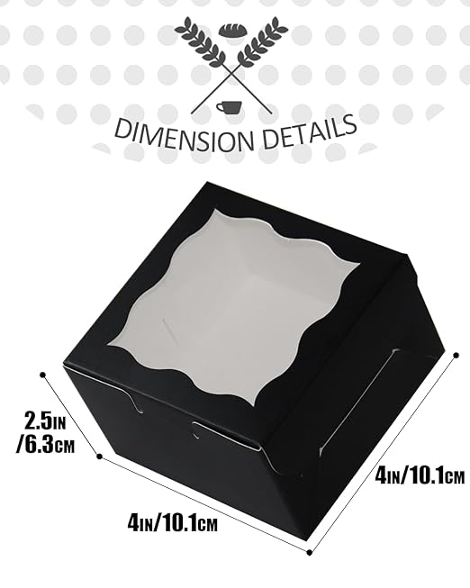 qiqee Black Bakery Box with Window 4x4x2.5 inch 30Packs Macaron Boxes Small Donut Pastry Boxes for Party Mini Cookie Boxes