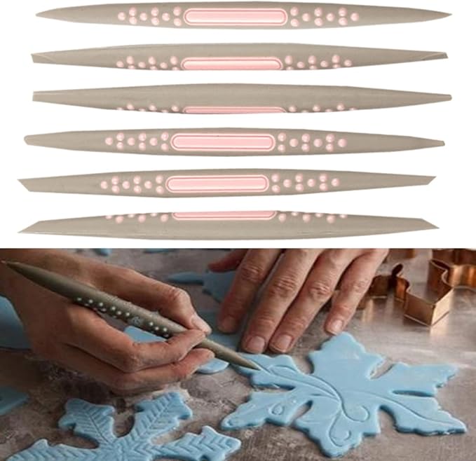 AUNMAS 6Pcs Fondant Cake Decorating Tools, Plastic Fondant Carving Sculpting Pen Set, Sugar Modeling Shaper Decor Tool for DIY Handcrafts Details Carving