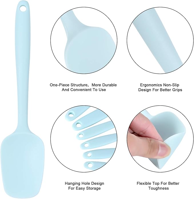 Heat Resistant Silicone Spatulas Set Food Grade Silicone Seamless One Piece Design BPA-Free,Non-Stick,Dishwasher Safe,Cooking and Mixing Set of 6PCS-Blue (Blue)