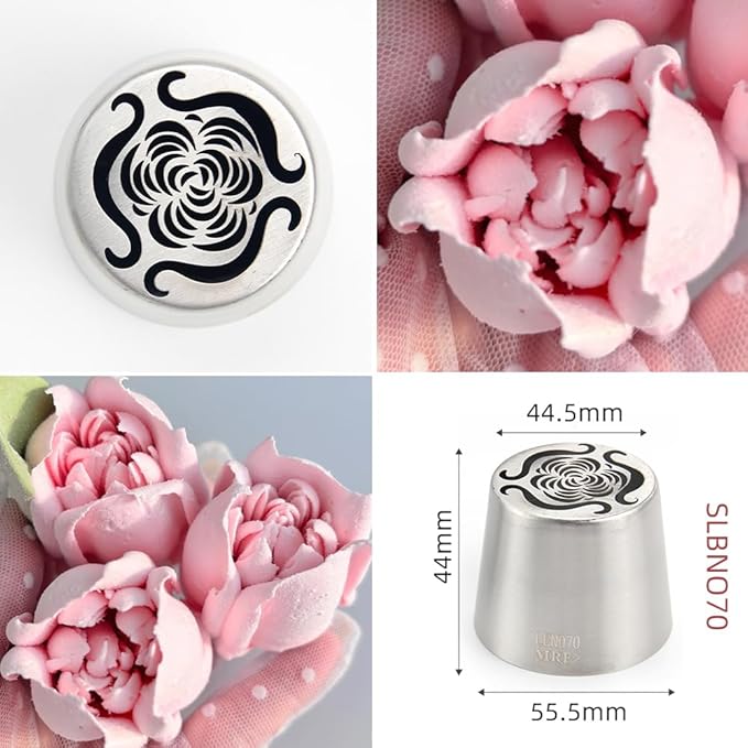 6 Pieces Stainless Steel Extra Large Russian Tulip Icing Tips Kit, Cupcake Dessert Marshmallow Piping Nozzles Set,1 Cleaning Brush,1 Medium Ruffle Icing Tip for Cake Decorations,Pastry Baking Tools