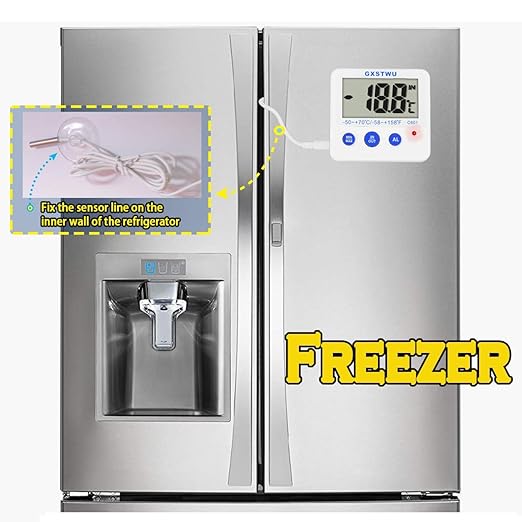 Fridge Freezer Thermometer Max/Min Memory High & Low Temperature Alarms Settings with LED Indicator Digital Refrigeration Thermometer with Magnetic,Stander (WhiteMeter2pack)