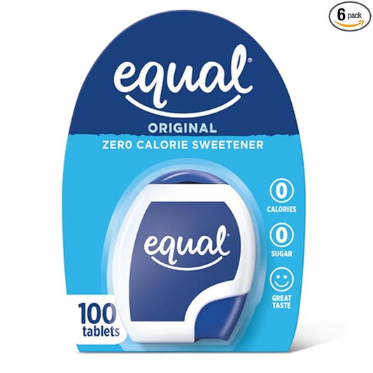 EQUAL 0 Calorie Sweetener Tablets, Aspartame and Acesulfame-K Sweetener, Sugar Substitute, Zero Calorie Sugar Substitute Tablets, Erythritol Free, 100 Ct (Pack of 6)