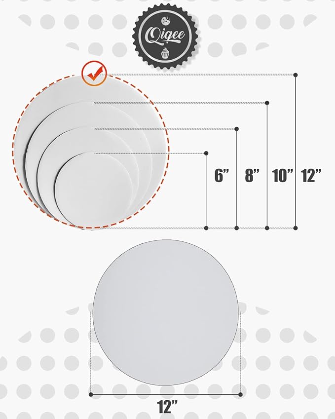 qiqee 40-Packs Cake Boards Round 12 Inch White Cake Circles Rounds Base Food-Grade Cardboard Cake Plate（Thinner But Stronger）