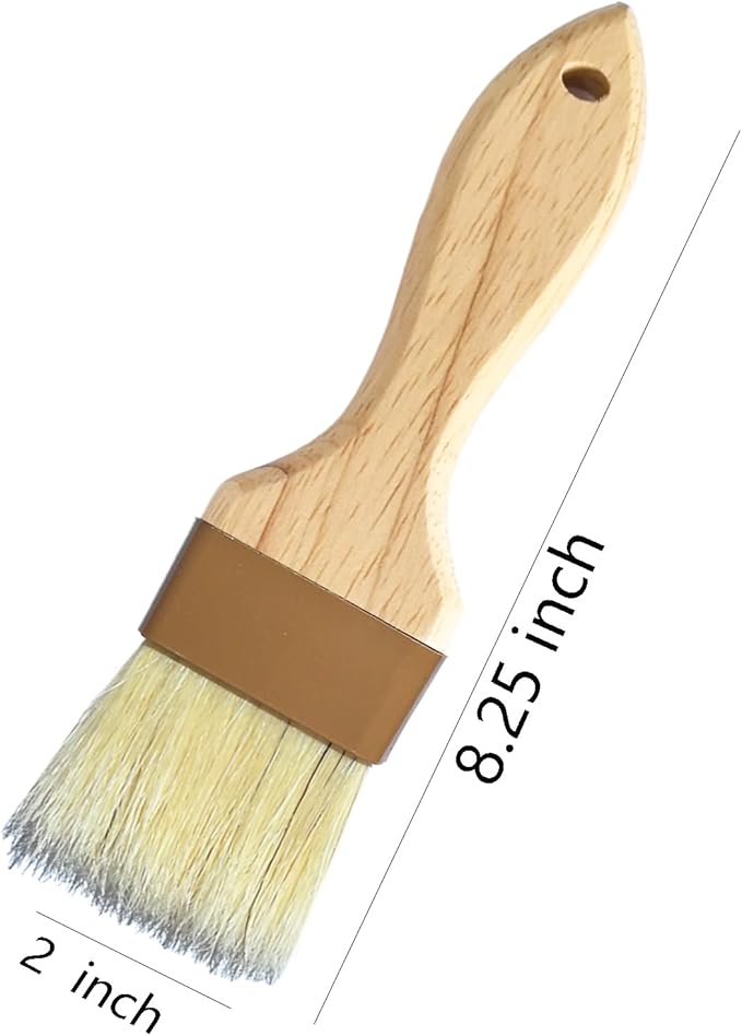 2 Inch Natural Boar Bristle Pastry Basting Brush Set - Wooden Handle Non-Shedding, Food Grade Cooking Brush for Butter, Egg Wash, Oil, Sauce, Baking (2 Pack)