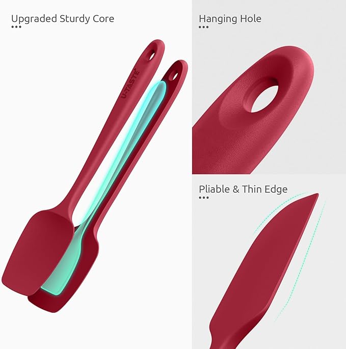 High Heat Resistant Silicone Spatulas: U-Taste 480ºF Hot Proof Food Grade Flexible Silicon Baking Scraper, Food Grade Rubber Kitchen Cooking Mixing Utensils for Nonstick Cookware Set of 4 (Red)