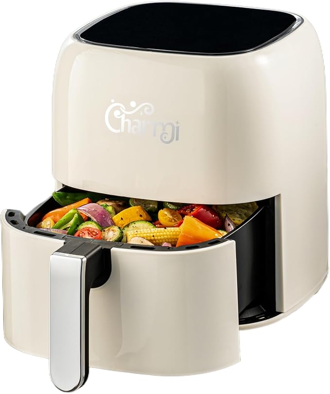 Charmi 5QT Air Fryer – Beautiful Retro Design, Stylish Countertop Look, Nonstick & PFAS-Free, Safe Auto Shutoff, Digital Touchscreen, 8 Cooking Presets (Cream White)