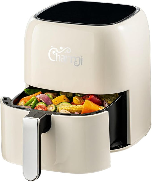Charmi 5QT Air Fryer – Beautiful Retro Design, Stylish Countertop Look, Nonstick & PFAS-Free, Safe Auto Shutoff, Digital Touchscreen, 8 Cooking Presets (Cream White)