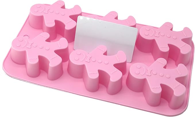 X-Haibei Gingerbread Man Silicone Mold - 6-Cavity Christmas Mold for Soap, Cookies, Chocolate & Bath Bombs (2.5oz per Cavity)