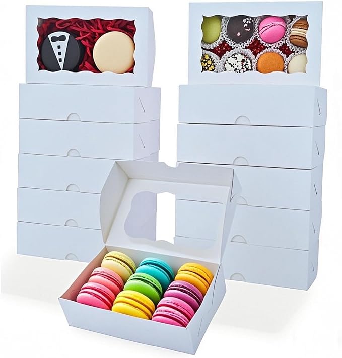 RomanticBaking 15 Pack White 7 x 4 3/8 x 1 1/2inches Cookies Boxes with Window Bakery Boxes Cakesicle Boxes Pretzel Boxes for Wedding Baby Shower