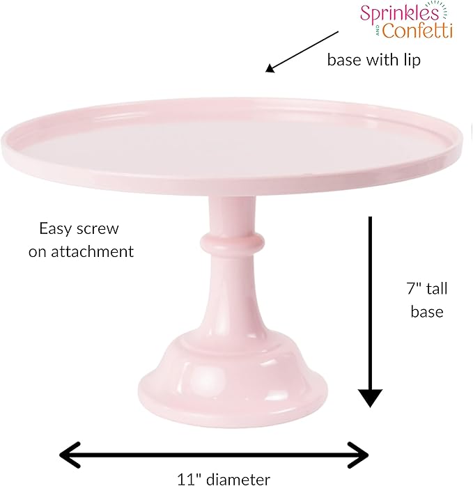 Sprinkles & Confetti 11" Baby Pink Melamine Cake Stand – Durable Dessert Display for Weddings, Showers & Birthdays | Elegant Round Tray for Cakes, Cupcakes & Brunch Tables