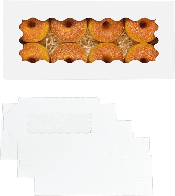 qiqee 12x5.5x2.5 Inch White Cookie Box with Window 15 Packs Two Uses Pastry Biscuit Bakery Box for Packaging