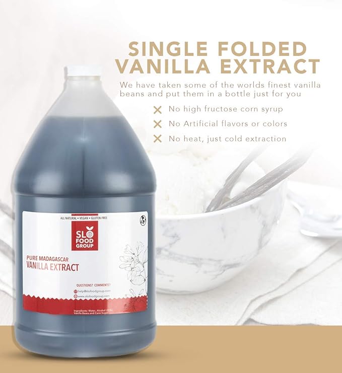 Slofoodgroup - Pure Vanilla Extract - (128 fl. oz/ 1Gallon) - Made from Premium Vanilla Beans from Madagascar, Uganda, and Papua New Guinea - For Cooking and Baking