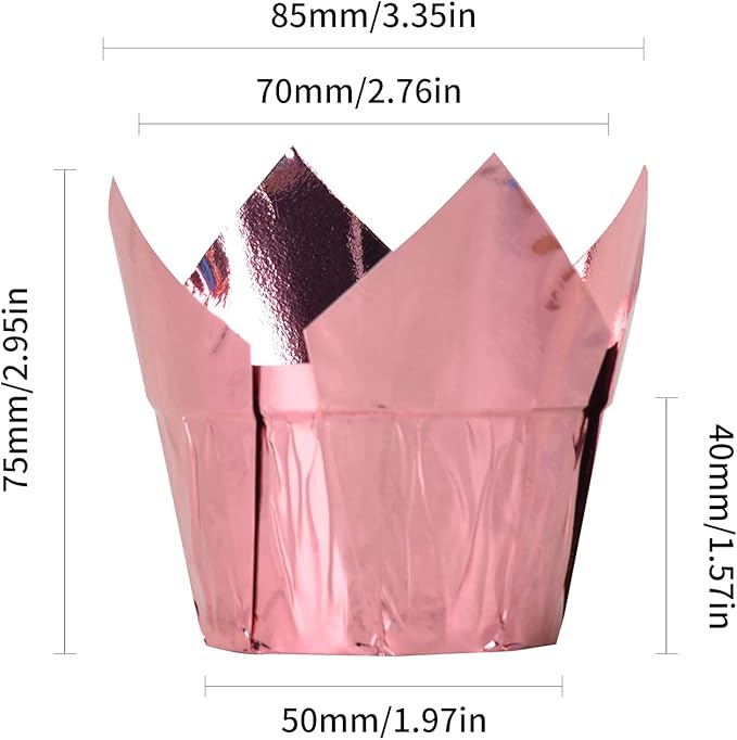 Party Hippo Gold Tulip Cupcake Liners 100 Pcs Baking Paper Cups Holders Greaseproof Muffin Cases Wrappers for Wedding Birthday Party Baby Shower (Rose Gold)