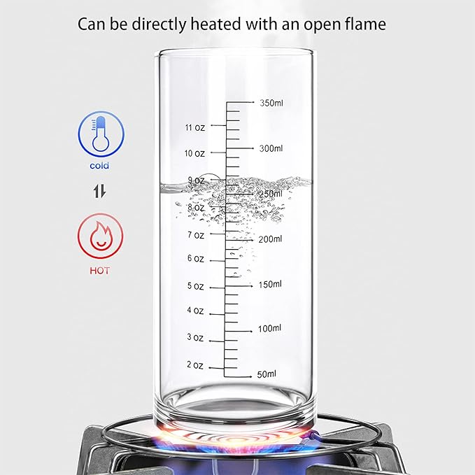 Graduated Glass Drinking Cup, High Borosilicate Glass Measuring Cup for Elderly, Beginners, Weight Loss, Straight Clear Glasses with Measurements for Water, Milk, Juice, Milkshake, Coffee (350 ml)