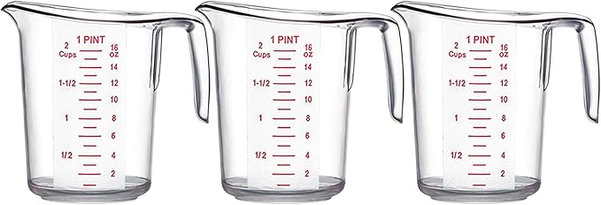 Amazing Abby - Melissa - 16-Ounce Plastic Measuring Cup (3-Pack), 2-Cup (1/2-Quart) Food-Grade Measuring Cup, Unbreakable, Stackable, Dishwasher-Safe, Great for Oil, Vinegar, Flour, and More
