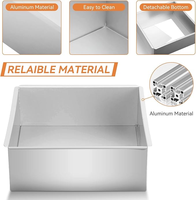 Square Cake Pan, Square Baking Pan Cake Pans Shapes Aluminum Cheesecake with Removable Bottom, 8.7inch Mold Pan Removable Bottom Molds Bakeware