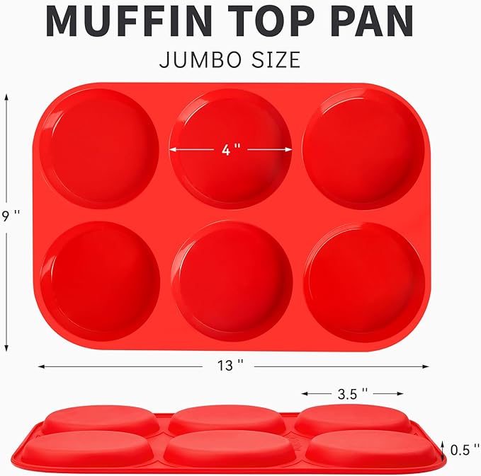 4 Inch Silicone Egg Molds for Breakfast Sandwiches, 2 Pack Jumbo Size Muffin Top Pans, Non-Stick Round Baking Molds for Egg Bites, Hamburger Buns, English Muffins, Whoopie Pies