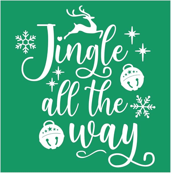 DGAGA Christmas Silk Screen Stencils Reusable Self Adhesive Jingle All The Way Chalk Mesh Stencils Silkscreen Pattern Stencil for Winter Decoration, DIY Home and Wood Signs
