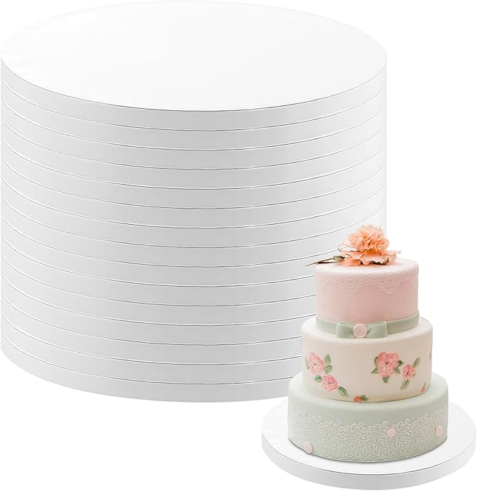 15-Pack Cake Boards: 12-Inch Round Cake Drums, White, 1/2" Thick, Corrugated Cardboard, Sturdy Decorating Supplies