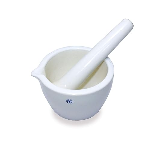 United Scientific™ Ceramic Mortar and Pestle Set - 750mL Capacity, Deep Form with Pour Spout, Unglazed Grinding Bowl Surface for Kitchen or Lab Use - Herbs & Spices, Pill Crusher