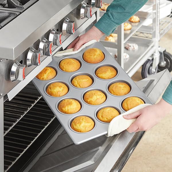 12-Cup Jumbo Muffin Pan, Aluminized Steel, Silicone Glazed, 13 x 18 Inch, Commercial Cupcake Bakeware