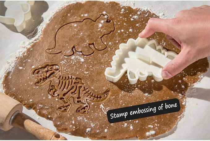 Jurassic Dinosaur Cookie Cutters and Skeleton Stampers T-Rex Stegosaurus Triceratops Fossil Cookie Cutters Set (Pack of 6)
