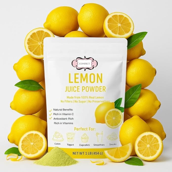 Confect Lemon Juice Powder | Pure & Natural Fruit Powder for Smoothies, Baking, Beverages, Juices, Tea & DIY Recipes | Vegan, Gluten-Free, No Added Sugar – 10 OZ