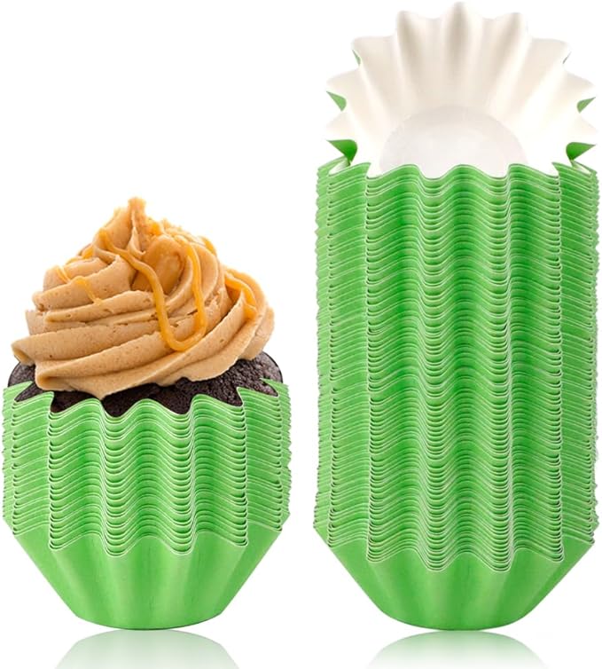 100 PCS Baking Cups Cupcake Liner Flared Brioche Standard Muffin Wrappers Greaseproof Coated Paper Cup for Wedding Birthday Holiday Party or Baby Shower (Green)