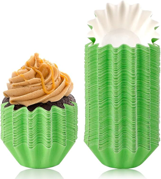 100 PCS Baking Cups Cupcake Liner Flared Brioche Standard Muffin Wrappers Greaseproof Coated Paper Cup for Wedding Birthday Holiday Party or Baby Shower (Green)