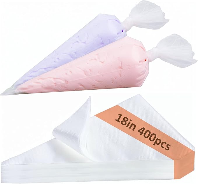 18 Inch Disposable Piping Bags,400pcs Large Piping Bags Non-Slip Pastry Bags,Thickened Plastic Icing Bags for Desserts, Cake, Breads and Cookies