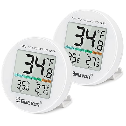 Geevon Small Digital Refrigerator Thermometer 2 Pack, IP65 Waterproof Commercial and Home Use, Max/Min Record Function with LCD Screen, Stand and Magnetic Back, for Fridge, Freezer Scenarios