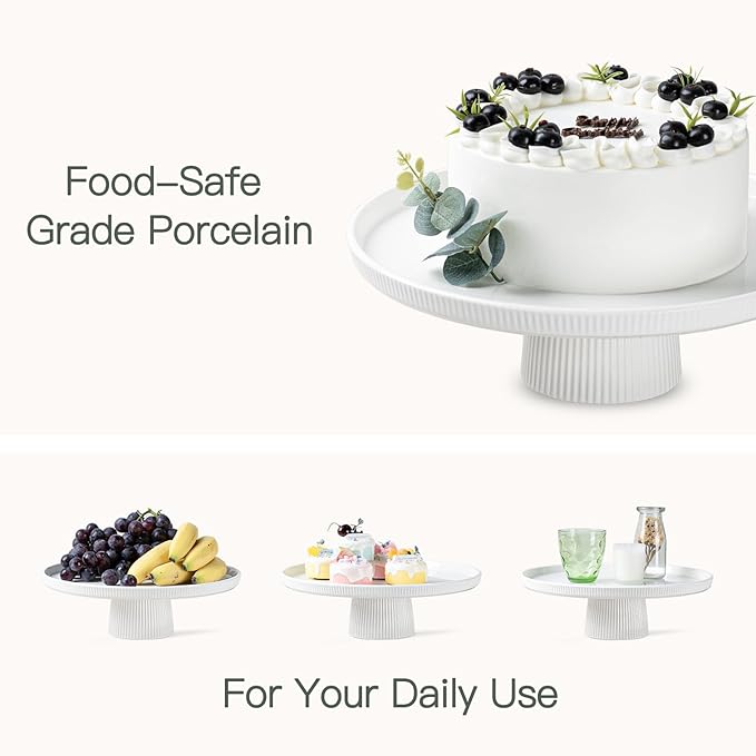 10 Inch Ceramic Cake Stand for Weddings & Birthdays, Elegant Dessert Display Stand with Non-Slip Base, White Party Cake Plate for Baby Shower, Cupcakes, and Dessert Table Décor