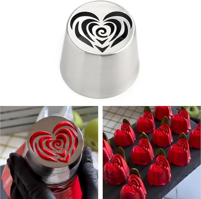 Extra Large Russian Piping Tip Set - 6 Stainless Steel Marshmallow Buttercream Framing Nozzles for 3D Roses Tulip Cake Decorations and Marshmallow Bouquets, Includes 1 Cleaning Brush(6H)