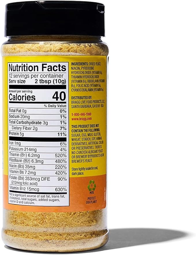 Bragg Nutritional Yeast Seasoning – Vegan, Gluten Free Cheese Flakes – Good Source of Protein & Vitamins – Nutritious Savory Parmesan Cheese Substitute – Non GMO Verified, 4.5 Ounce, 4-Pack