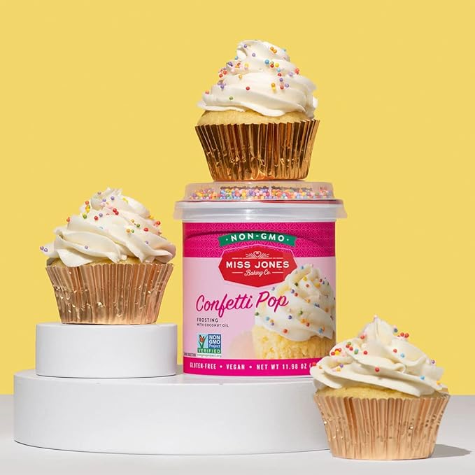 Miss Jones Baking 90% Organic Birthday Buttercream Frosting, Perfect for Icing and Decorating, Vegan-Friendly: Confetti Pop (Pack of 6)