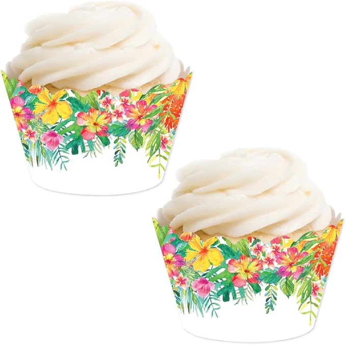 Andaz Press Party Cupcake Wrapper Decorations, Tropical Palm Leaves and Flowers, 24-Pack, For Girls 1st Birthday Baby Bridal Shower Tea Party Themed Decorations