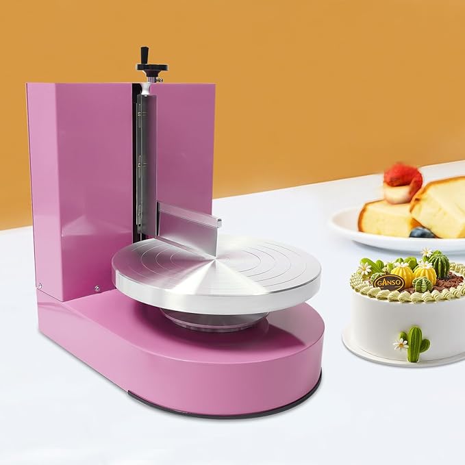 200W Automatic Cake Decorating Machine, 4-12 inch Cake Cream Spreading Machine Birthday Cake Cream Smooth Coating Decoration Rotation Speed 60-320rpm for Cake Shops, Dessert Shops (Pink)