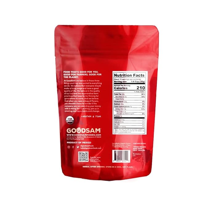 GoodSAM Organic Raw Pecan Halves 2 Pack, 8 oz Each, Gluten-Free, Sourced from Mexico, Regenerative Farming, Ideal for Vegan and Keto Diets, Direct Trade