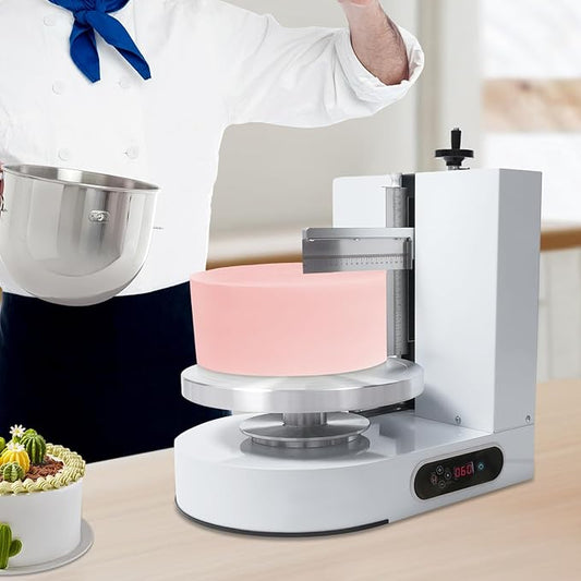 Electric Cake Decorating Machine, Electric Cake Icing Machine 4-12inch, Stainless Steel Automatic Cake Spreading Machine, 60-80 RPM 110V Automatic for Butter Cream, White