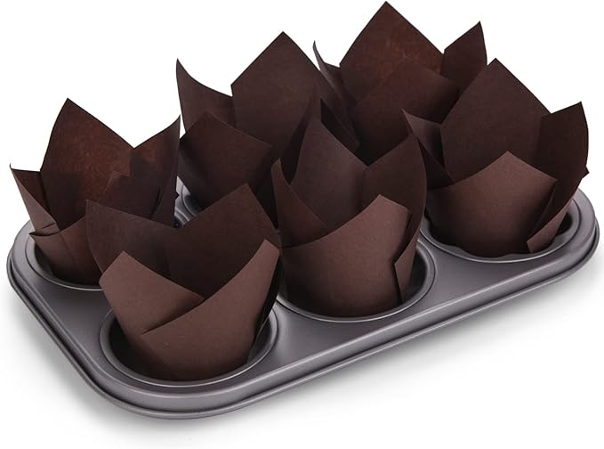 200Pcs Tulip Cupcake Liners Muffin Baking Holders Premium Cups Wrappers Christmas Lliners for Weddings, Birthdays, Anniversaries, and Special Occasions（Brown）