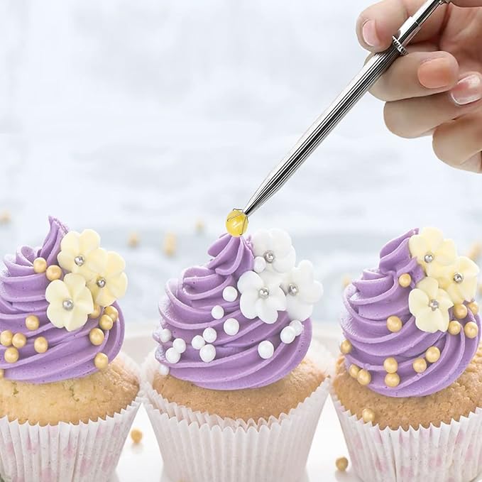 Sprinkle Pen, Pearl Grabber, Sugar Bead Pick-up Tool, Dragee Holder with 4-Prong, Edible Candy Catcher with 4 Claw for Cake, Cupcake, Ice Cream Baking Decoration, HIFUNBK