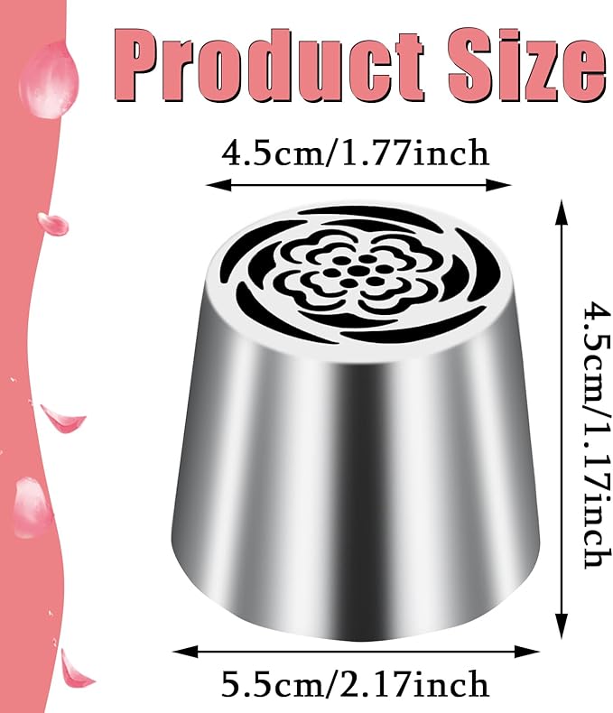 Extra Large Russian Piping Tip Stainless Steel Rose Floral Piping Nozzle Icing Piping Kit for Cake Decorating Flower Frosting Piping Pastry Cupcakes Cakes Cookies Desserts Baking Tool