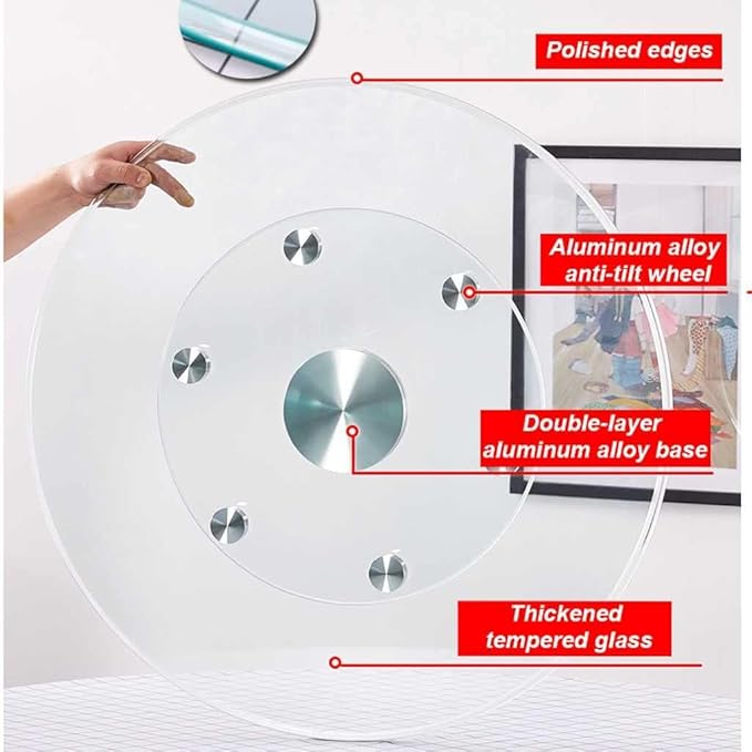 36" Glass Lazy Susan for Dining Table with 6 Rotating Wheels Table Top Centerpiece Kitchen Turntable Large Round Silent & Smooth Spin (Φ 36 Inch)
