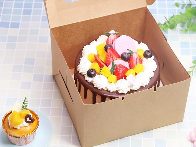 10Packs 8x8x5 Inches Brown Kraft Cake Boxes with Window, Gift Packing, Bakery Boxes, Dessert, Pastry, Cupcake, Pie Cookies, With Stickers,66 FT Twine